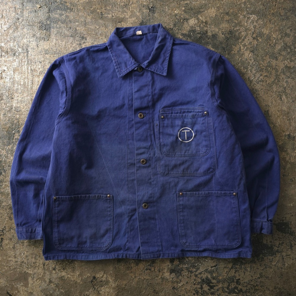 Vintage 1950s Blue Chore Jacket Size L French Workwear